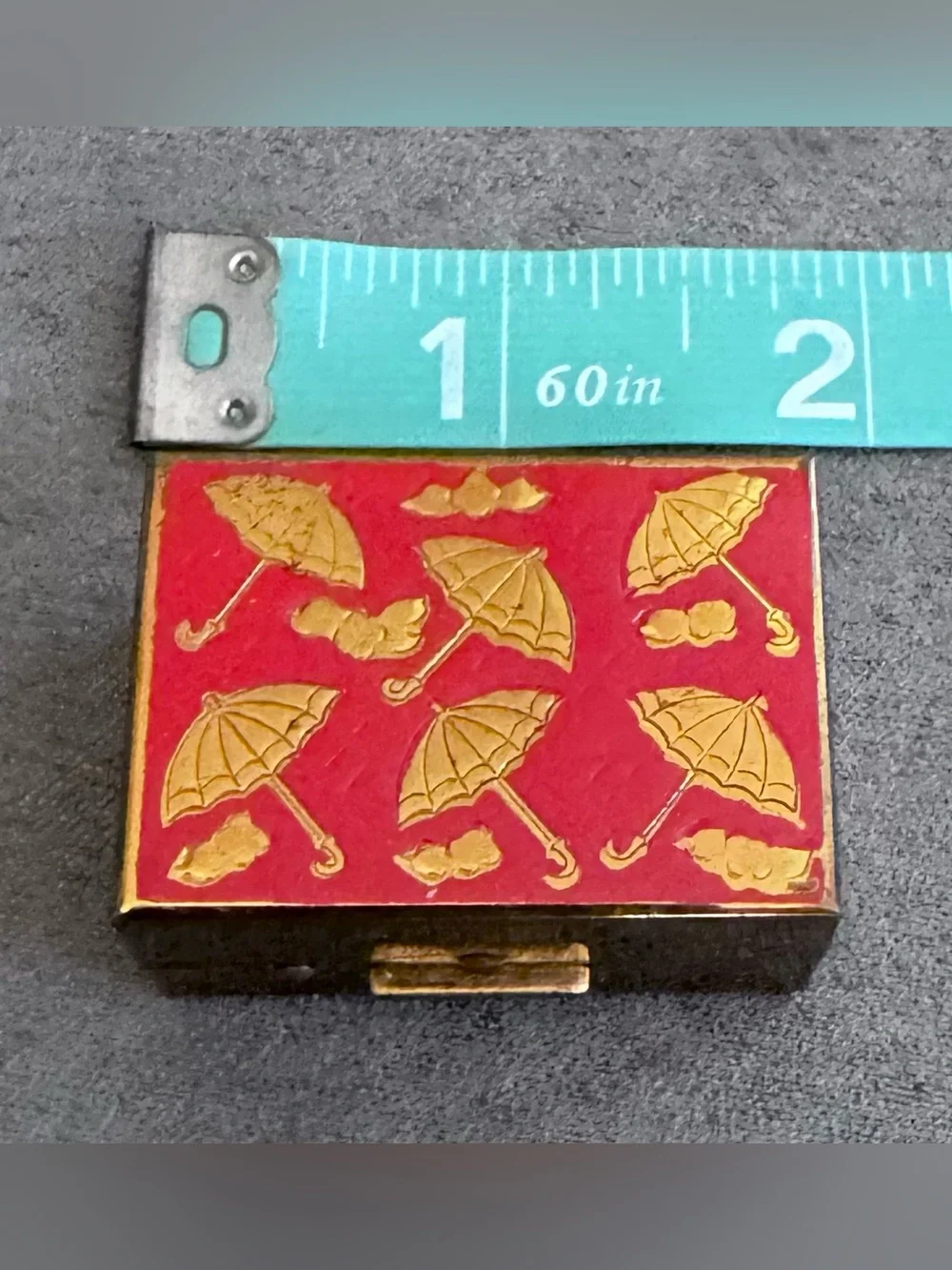 Cute Red Trinket Storage Box with Gold Umbrella Accents